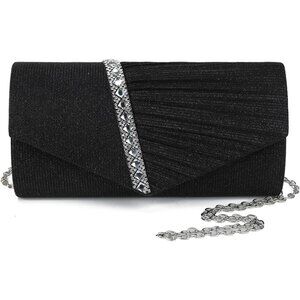 Women Black Formal Evening Clutch Party Wristlet Handbag Wedding Purse